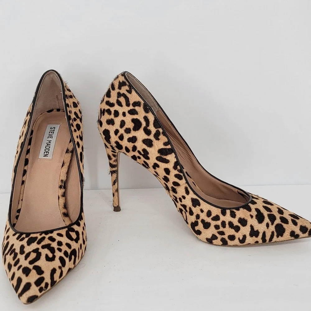 Steve Madden Leopard Print Calf Hair Pointed Toe Stiletto Pumps Heels Size 11